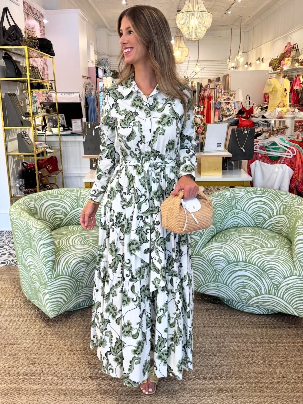 Misa LA Long Sleeve Green Floral Maxi Dress - Mint Green